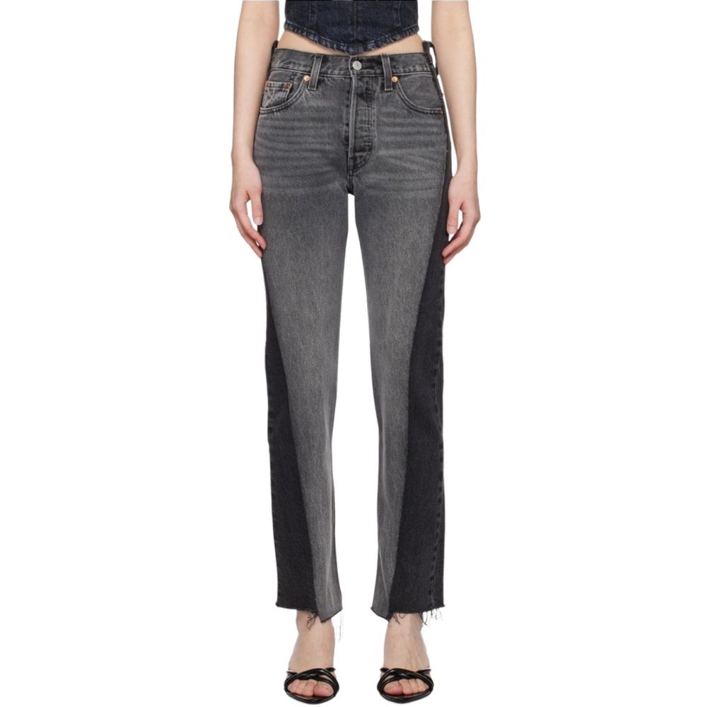 Levis 501 Spliced Mid-Rise Colorblocked  Straight Leg Jeans Black 30 x 30